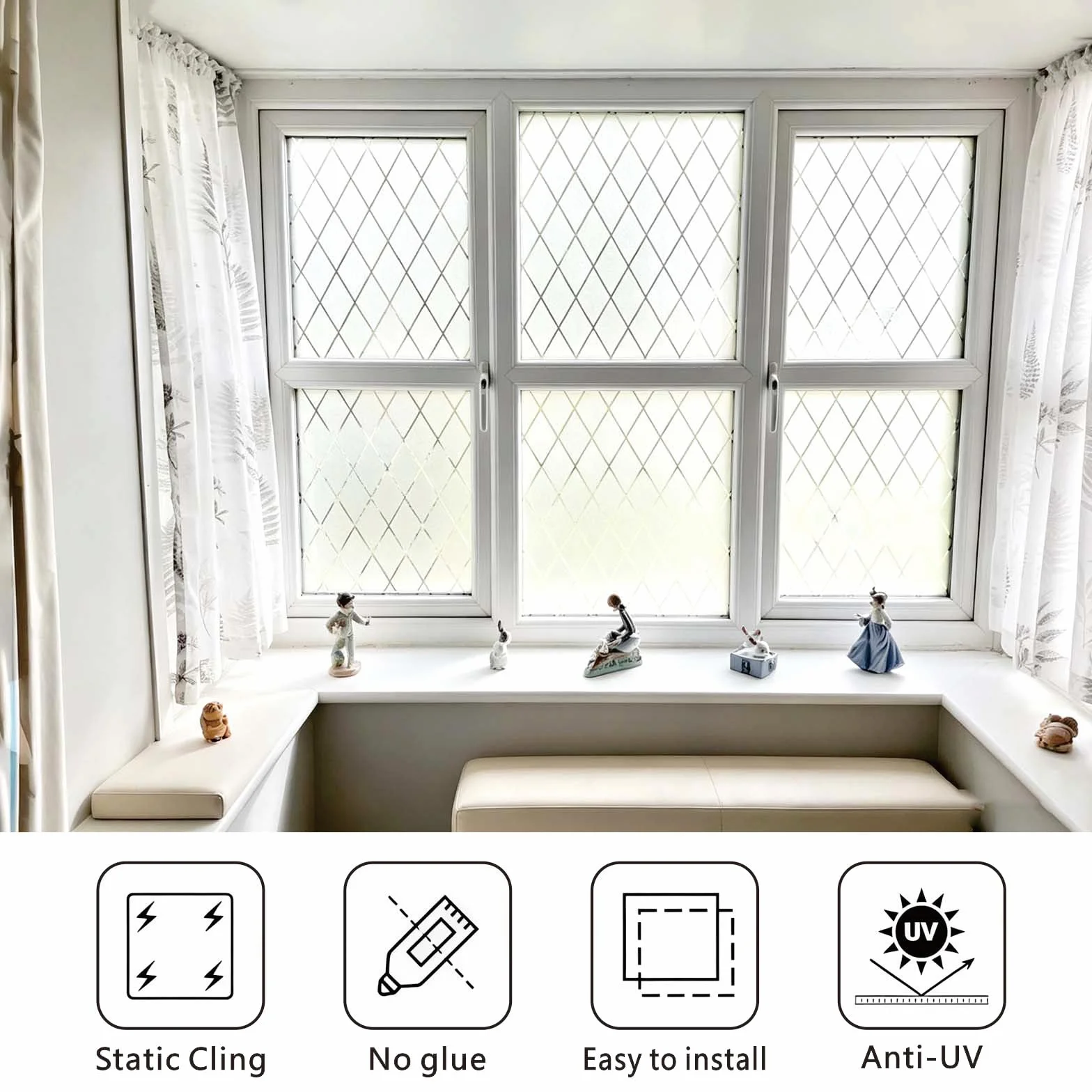 Film Fenetre Anti Regard Occultant 120 x 930 cm Brise-Vue, Statique Non Adhesif Anti UV Chaleur, Film pour Fenêtre Regard pour Chambre, Salle de Bain, Diamant