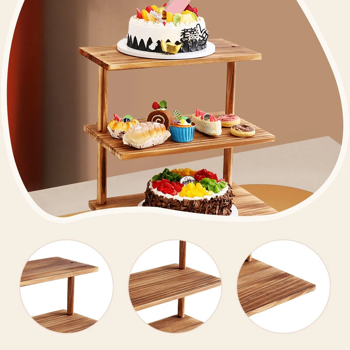 Présentoir à Cupcakes En Bois à 3 étages pour Exposer Vos Desserts, Idéal pour La Cuisine.