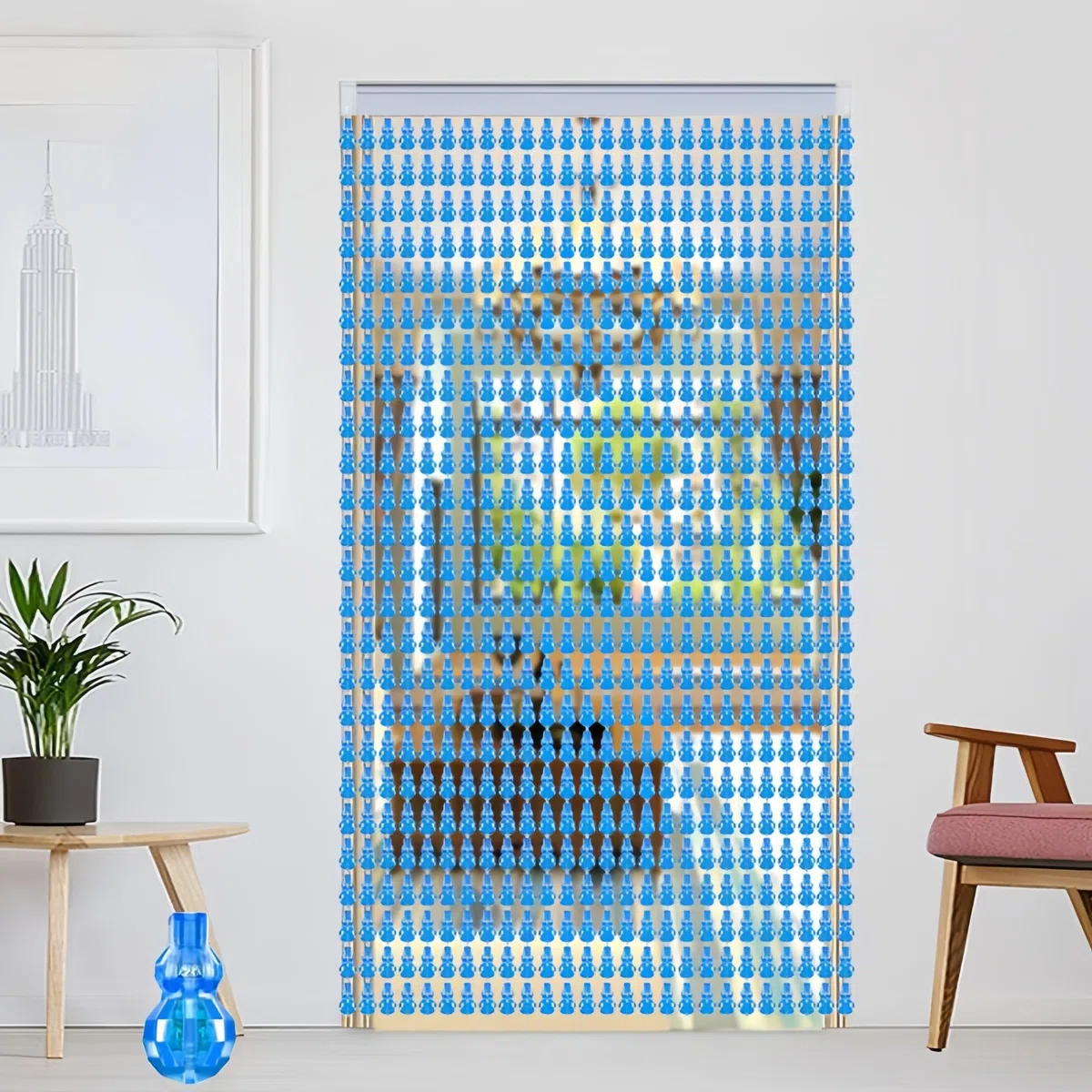 Rideaux de porte à franges avec perles bleues pour cloisons de séparation de pièce, décoration d'intérieur, idéal pour salon, chambre à coucher, armoire, décorations de fête
