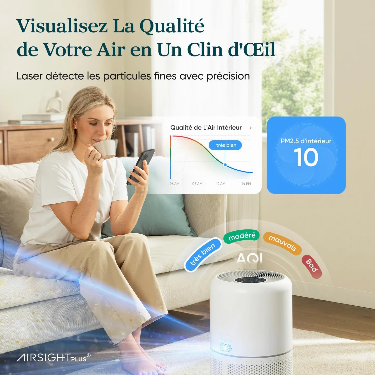 Levoit Core300S Purificateur d'Air CADR240m³/h HEPA Capture contre Allergie