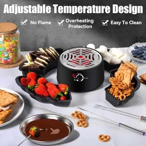 Kit de grillage à la guimauve – Fondue au chocolat avec 5 accessoires, température réglable, bol de 340 ml, protection contre la surchauffe, facile à nettoyer, idéal pour les fêtes d'enfants