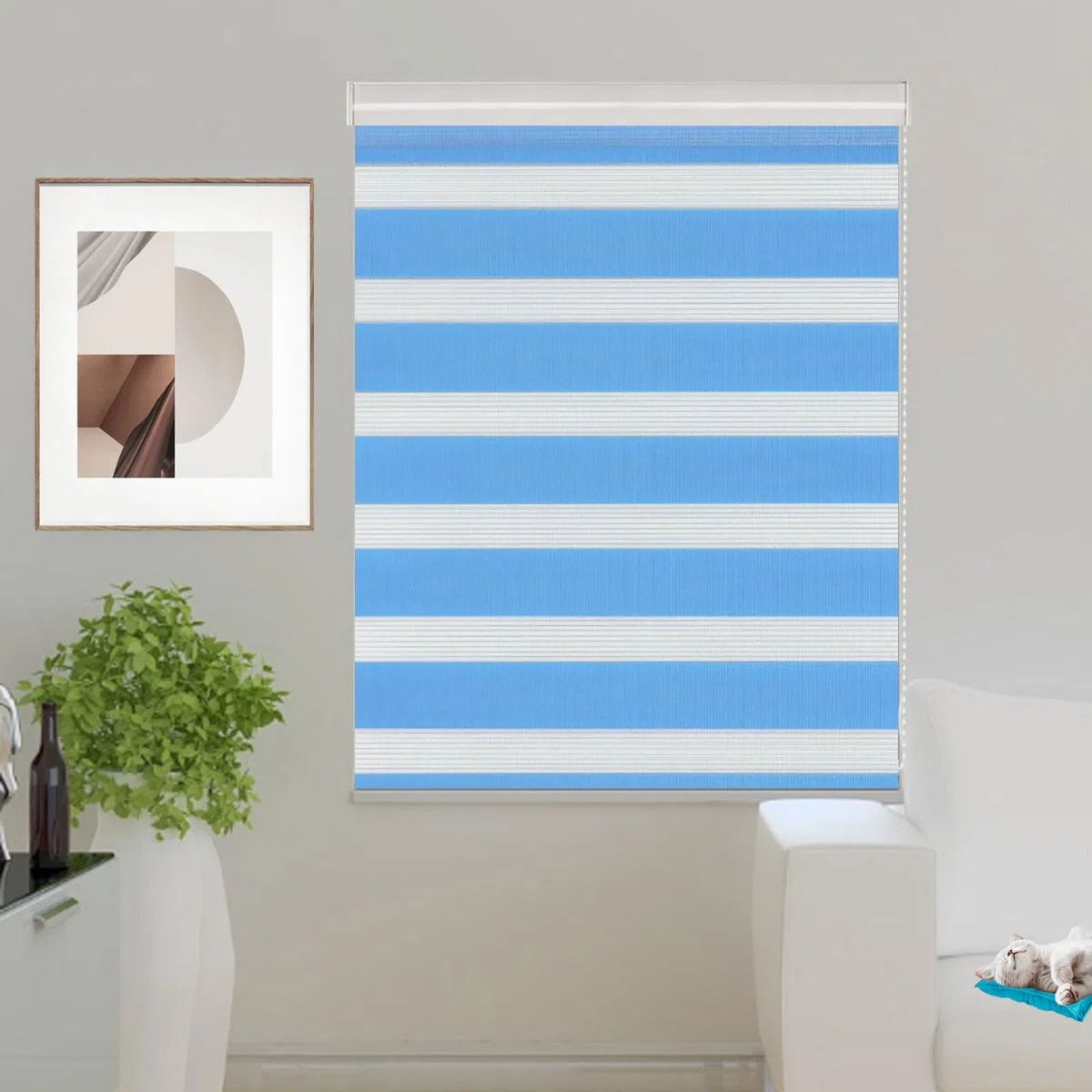 Store Enrouleur Jour Nuit 90 x 240 cm Protection Solaire et Visuelle Protection Solaire Intimité Écran Facile à Montage pour Chambre Salon Cuisine Salle de Bain, Bleu
