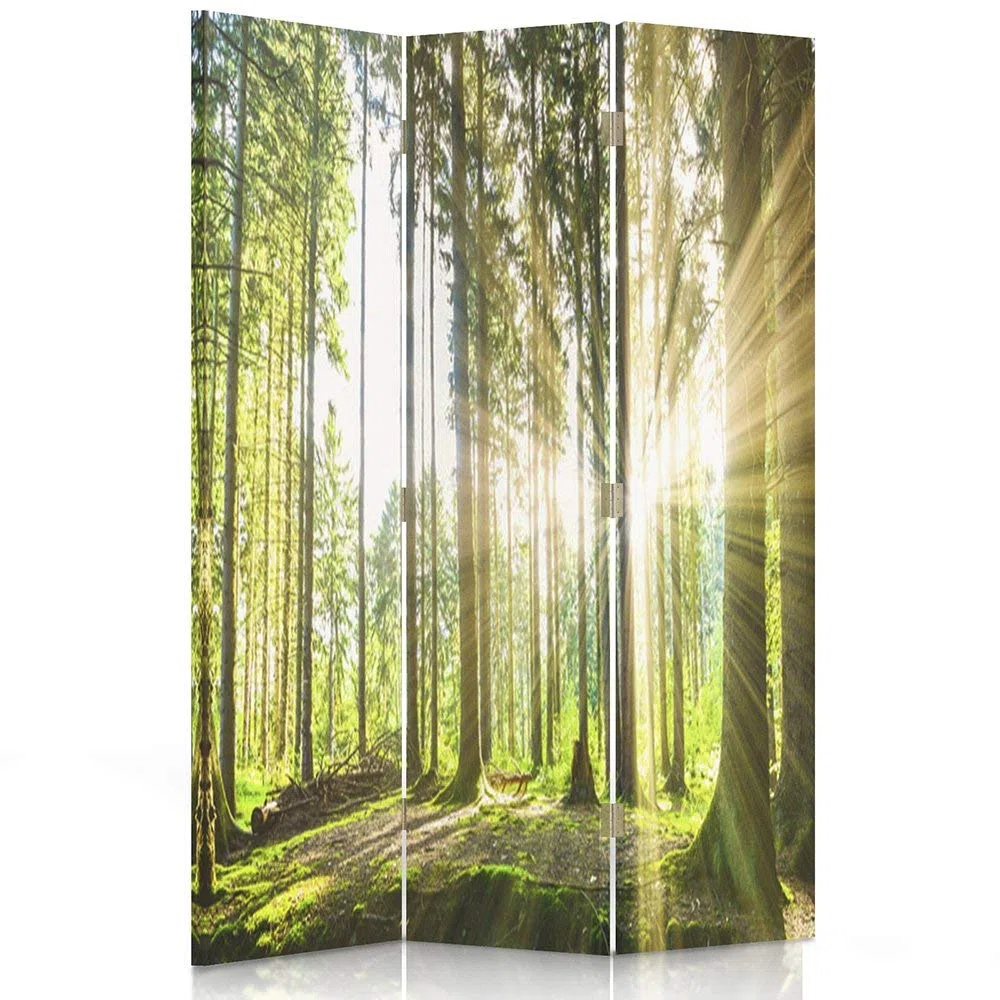 Feeby Paravent forêt 3 Panneaux 110x180 cm Une Seule Côté Cloison de séparation Écran Pliant Foto Paravent Interieur Décoratif Mur Espagnol Impression sur Toile Chambre d'enfant Salon Bureau Vert