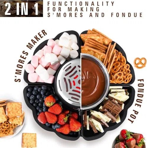Kit de grillage à la guimauve – Fondue au chocolat avec 5 accessoires, température réglable, bol de 340 ml, protection contre la surchauffe, facile à nettoyer, idéal pour les fêtes d'enfants