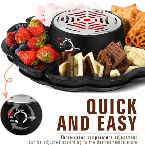 Kit de grillage à la guimauve – Fondue au chocolat avec 5 accessoires, température réglable, bol de 340 ml, protection contre la surchauffe, facile à nettoyer, idéal pour les fêtes d'enfants