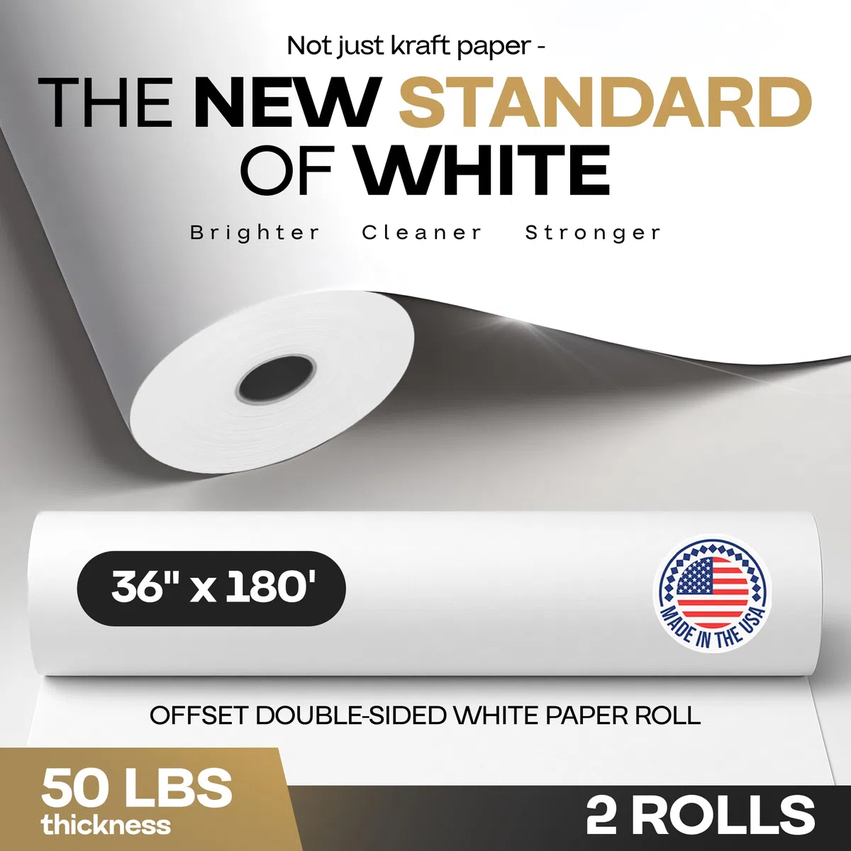 Lot de 2 rouleaux de papier kraft blanc de 91,4 x 5,486,4 cm (54,9 m) – Papier blanc de qualité fabriqué aux États-Unis 22,7 kg d'épaisseur pour emballage, expédition, travaux manuels et arts