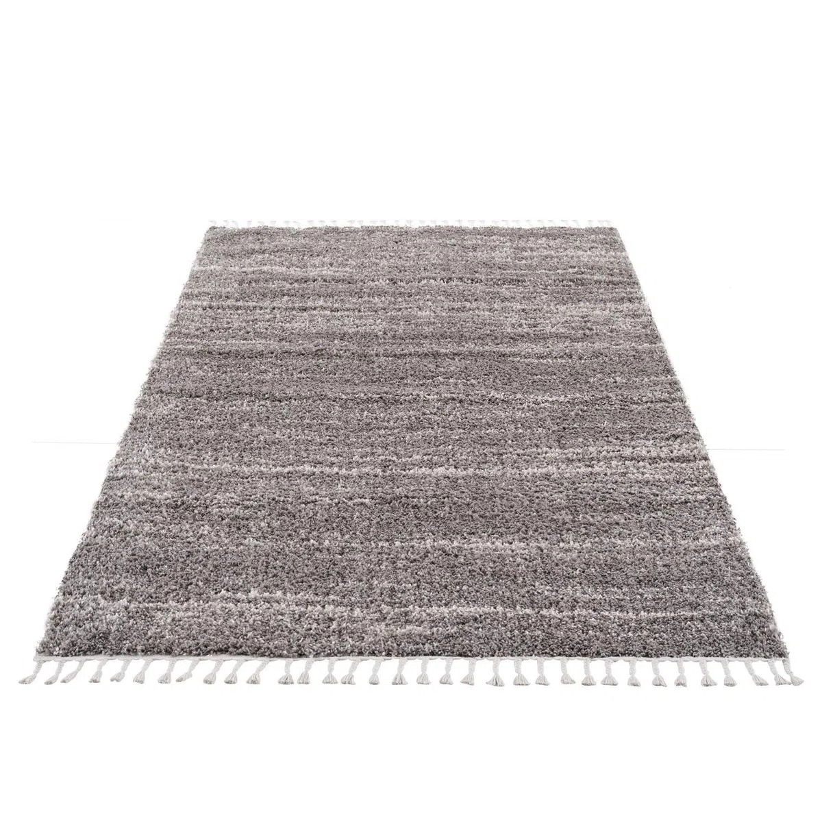 Tapis de Salon à Poils Longs - Style Ethnique chiné - 200 x 290 cm - Gris crème - Tapis avec Franges
