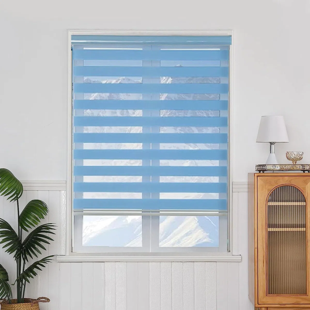 Store Enrouleur Jour Nuit 90 x 240 cm Protection Solaire et Visuelle Protection Solaire Intimité Écran Facile à Montage pour Chambre Salon Cuisine Salle de Bain, Bleu