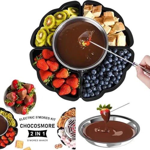 Kit de grillage à la guimauve – Fondue au chocolat avec 5 accessoires, température réglable, bol de 340 ml, protection contre la surchauffe, facile à nettoyer, idéal pour les fêtes d'enfants