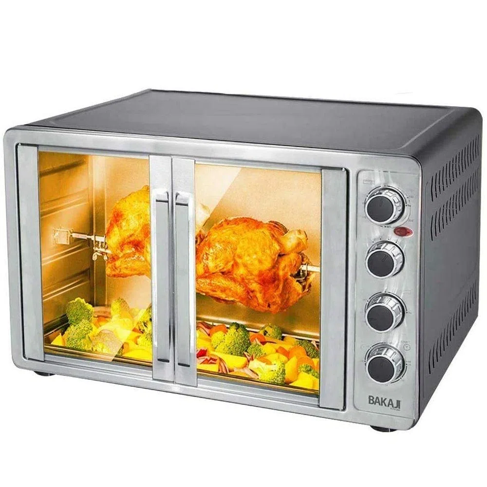 Bakaji Home Four Four électrique Ventilé Puissance 2200W avec double porte lumière intérieure sélection de cuisson température réglable minuterie et accessoires (55 litres)