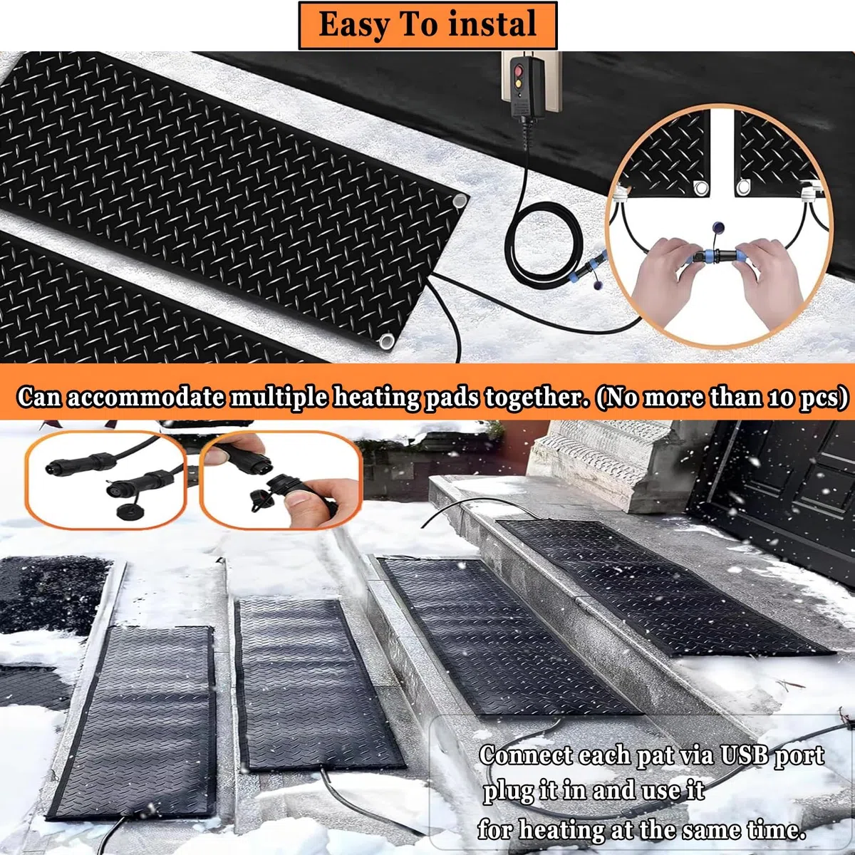Tapis de sol en caoutchouc antidérapant pour éliminer la neige et la glace en hiver (25,4 x 76,2 cm x 1 pièce)