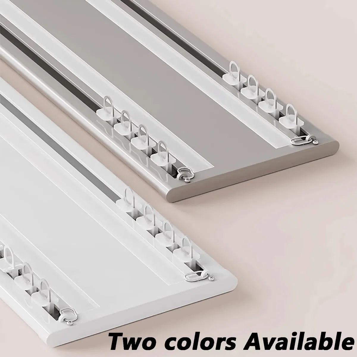 Ensemble de rails de rideaux doubles – Support plafond de 3 m avec rouleaux silencieux pour une installation facile – Système double rail blanc pour chambre à coucher et salon – Couleur champagne