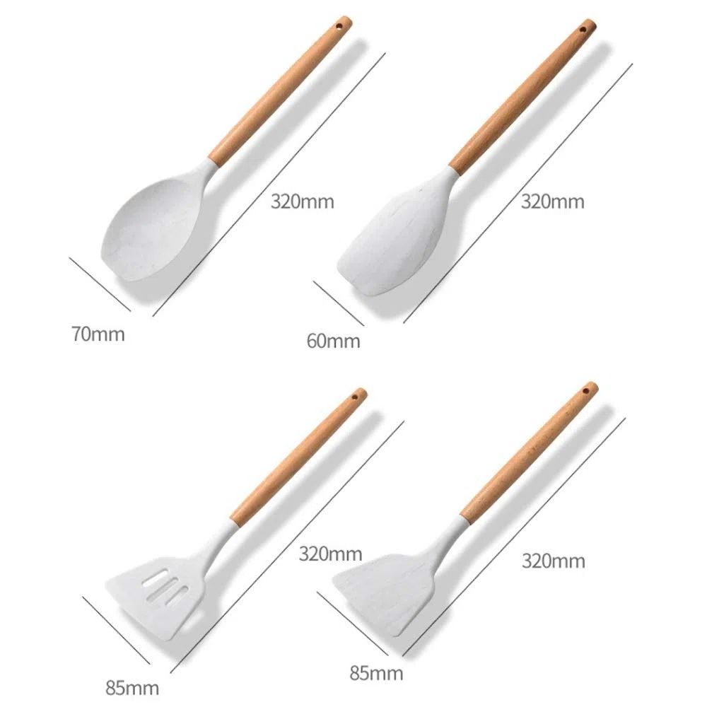 Spatule de cuisine en silicone avec poignée en bois anti-adhésive - Ustensiles de cuisine en silicone résistant aux hautes températures