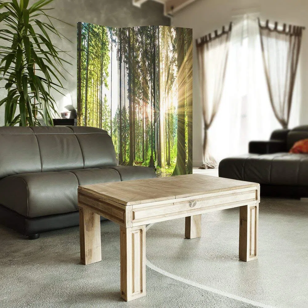 Feeby Paravent forêt 3 Panneaux 110x180 cm Une Seule Côté Cloison de séparation Écran Pliant Foto Paravent Interieur Décoratif Mur Espagnol Impression sur Toile Chambre d'enfant Salon Bureau Vert