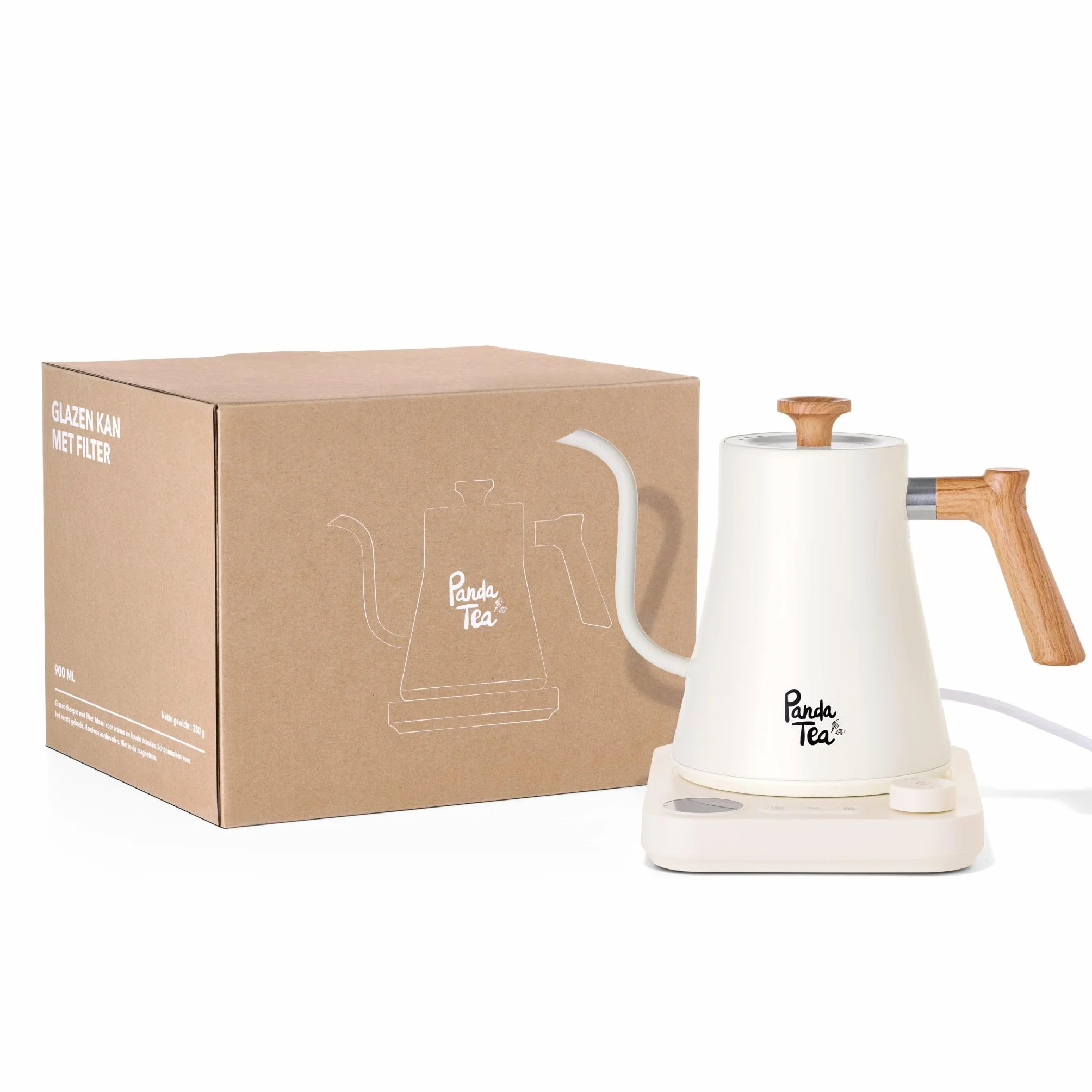 Panda Tea - Bouilloire Electrique à Col de Cygne - 900 mL - Bec Long Précis - Bouilloire Thermostat Réglable - Acier Inoxydable - Bouilloires électriques à chauffage rapide pour l'eau