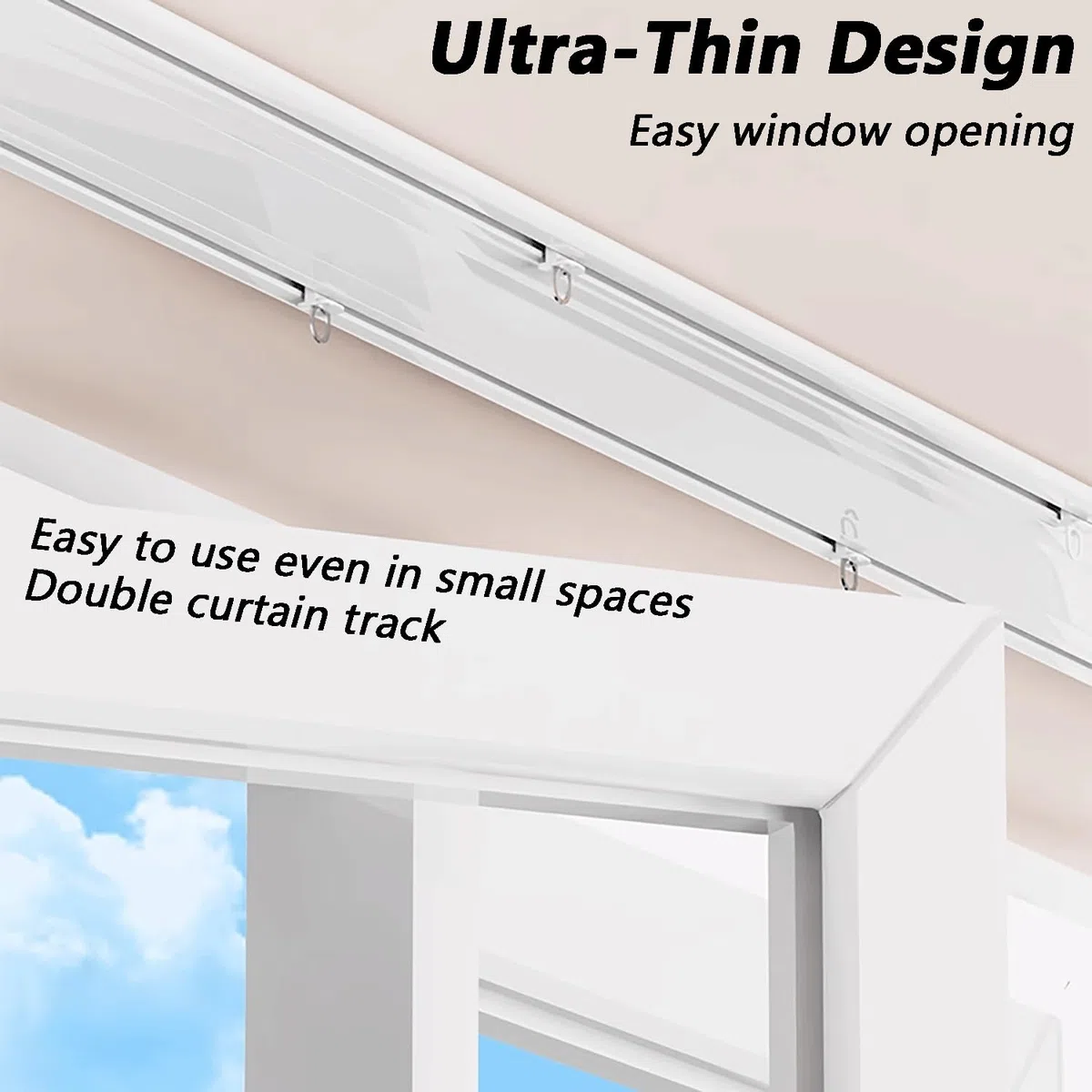 Ensemble de rails de rideaux doubles – Support plafond de 3 m avec rouleaux silencieux pour une installation facile – Système double rail blanc pour chambre à coucher et salon – Couleur champagne