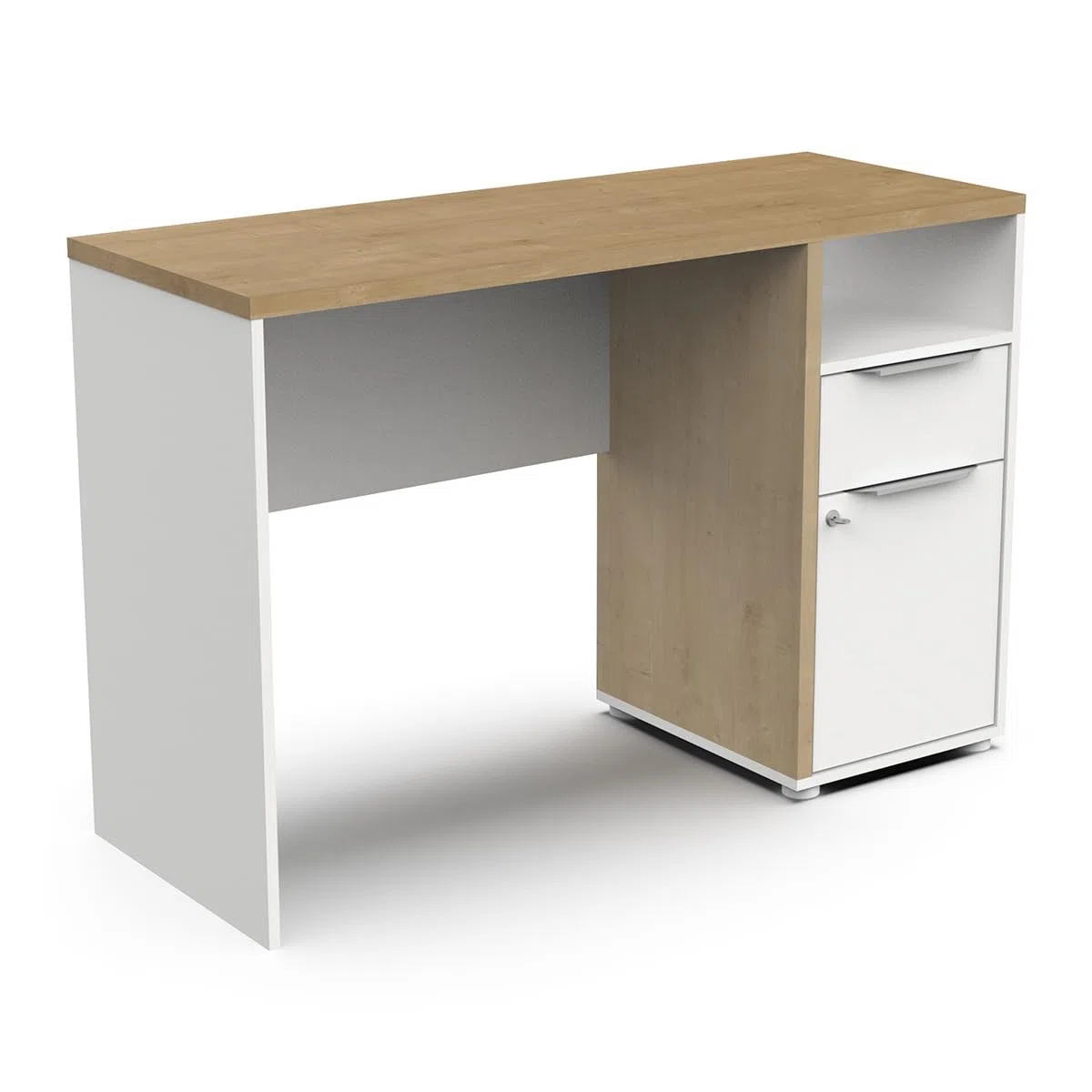 Bureau Avec Rangement 1 Tiroir & 2 niches – Style Scandinave – Coloris Chêne Blanc Mat & Chêne Hamilton - 116 x 77 x 45 cm