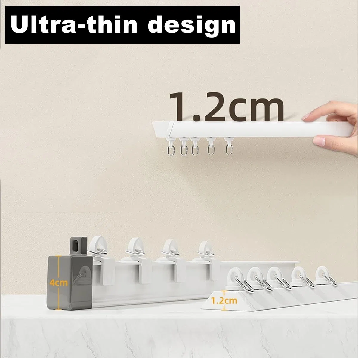 Support de tringle auto-adhésif sans perçage pour plafond et mur, facile à installer pour salon, chambre à coucher, cuisine et plus encore (noir, 200 cm)