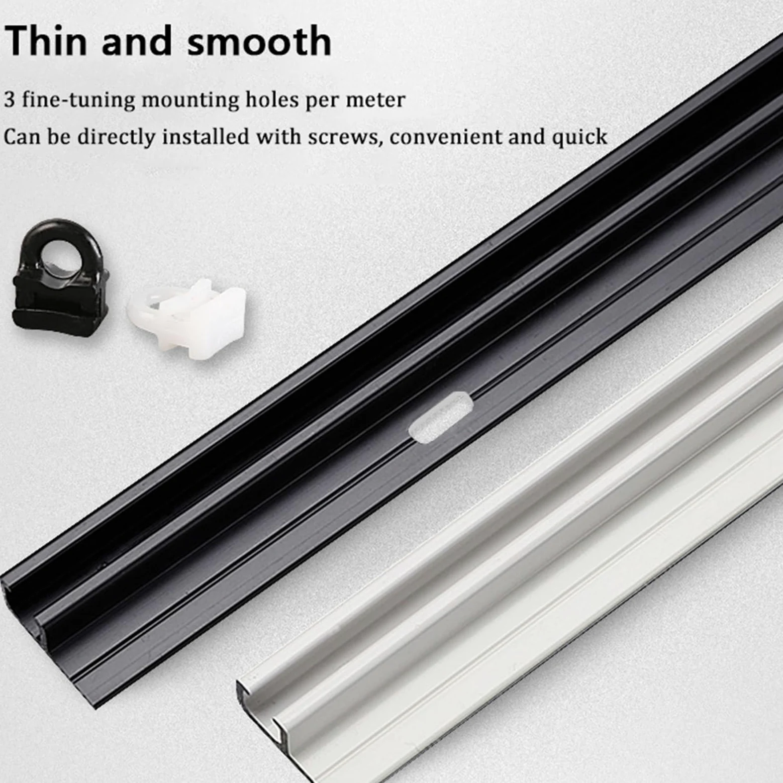 Système de tringle à rideaux, kit de tringle ultra-mince - Barres réglables de 170 cm en alliage d'aluminium noir pour douche silencieuse, fenêtres en baie et séparation de pièces - Idéal po
