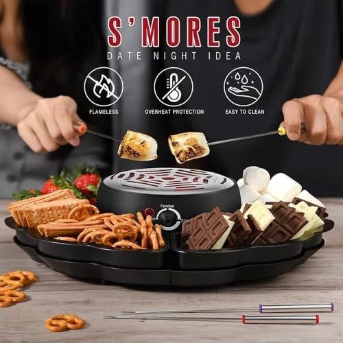 Kit de grillage à la guimauve – Fondue au chocolat avec 5 accessoires, température réglable, bol de 340 ml, protection contre la surchauffe, facile à nettoyer, idéal pour les fêtes d'enfants