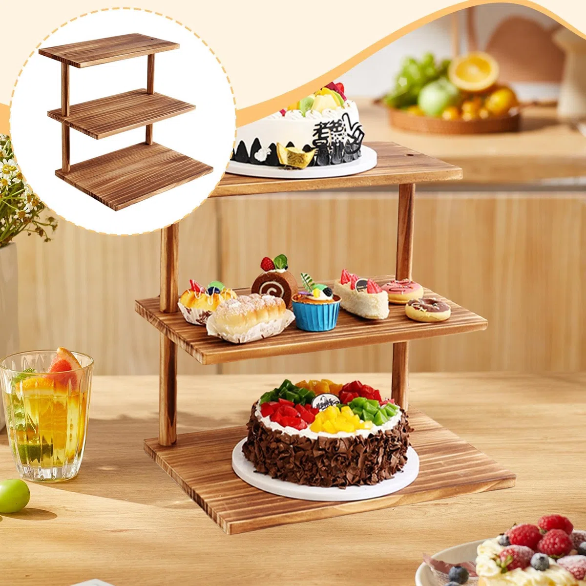 Présentoir à Cupcakes En Bois à 3 étages pour Exposer Vos Desserts, Idéal pour La Cuisine.