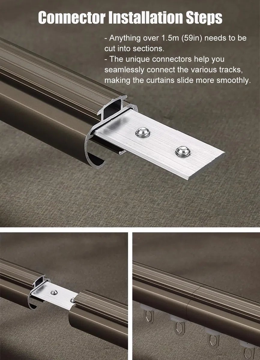 Rail de rideau double blanc, système de fixation murale robuste en alliage d'aluminium for baies vitrées, salon et balcon (supports, vis et patins inclus)(Gold,2.5m (8.2ft))