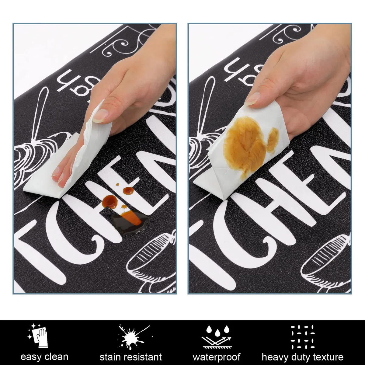 HEBE Lot de 2 Tapis de Cuisine Anti-Fatigue antidérapants épais et rembourrés avec Chemin de Table 43,2 x 121,9 cm + 43,2 x 71,1 cm