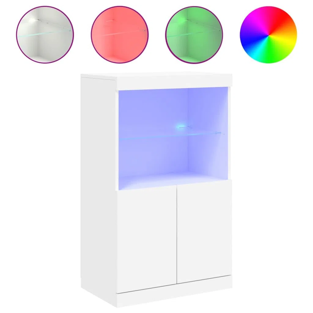 Buffet avec lumières LED blanches Buffet moderne avec lumières LED, grand rangement et surface vitrée résistante. 60,5 x 37 x 100 cm