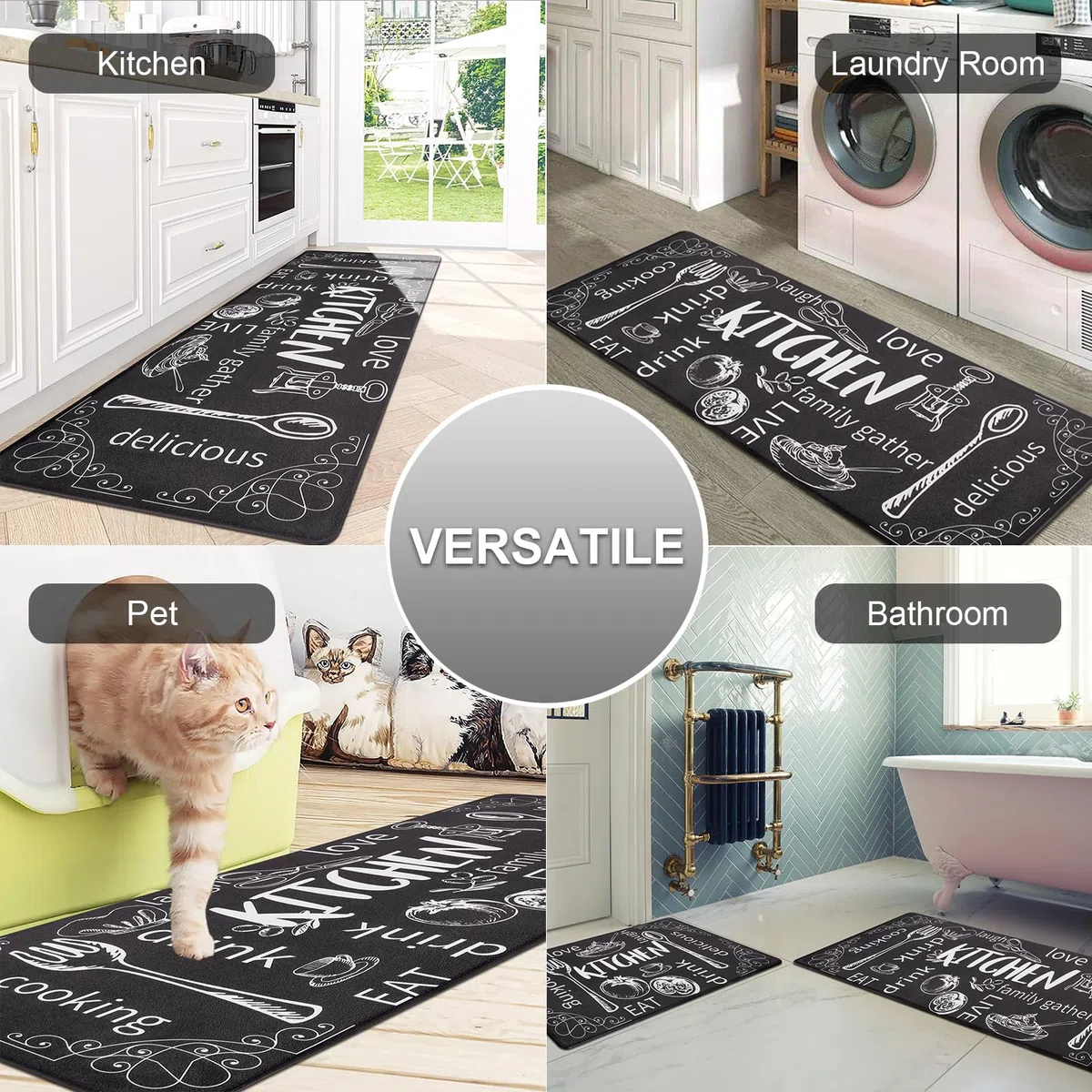 HEBE Lot de 2 Tapis de Cuisine Anti-Fatigue antidérapants épais et rembourrés avec Chemin de Table 43,2 x 121,9 cm + 43,2 x 71,1 cm