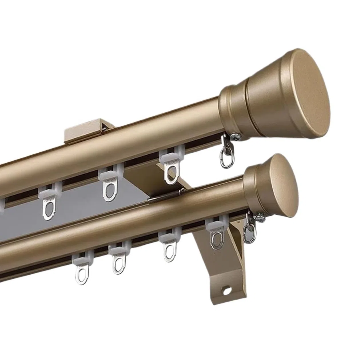 Rail de rideau double blanc, système de fixation murale robuste en alliage d'aluminium for baies vitrées, salon et balcon (supports, vis et patins inclus)(Gold,2.5m (8.2ft))