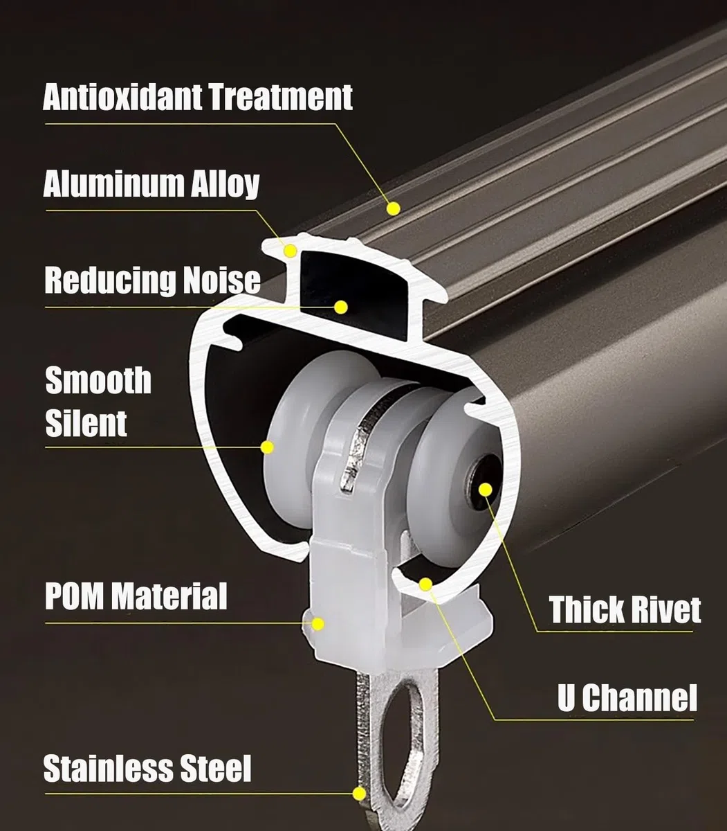 Rail de rideau double blanc, système de fixation murale robuste en alliage d'aluminium for baies vitrées, salon et balcon (supports, vis et patins inclus)(Gold,2.5m (8.2ft))
