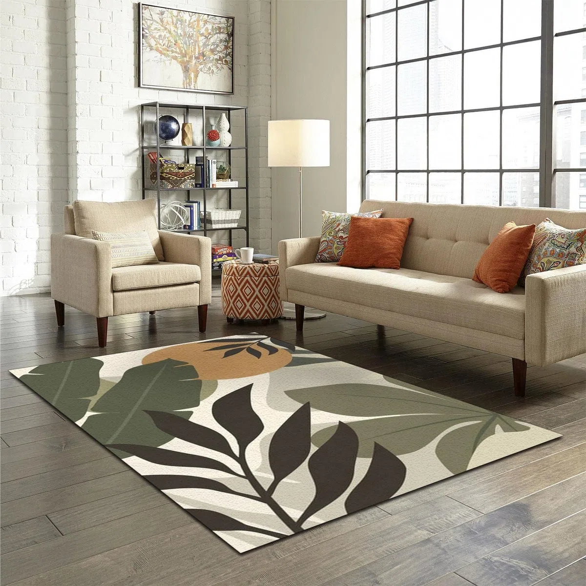 Tapis de Décoration Feuille De Palmier Simple, 140 x 200 cm Tapis Moquette de Chambre à Poils Ras, Paillasson Intérieur - pour Chambre à Coucher de Salon