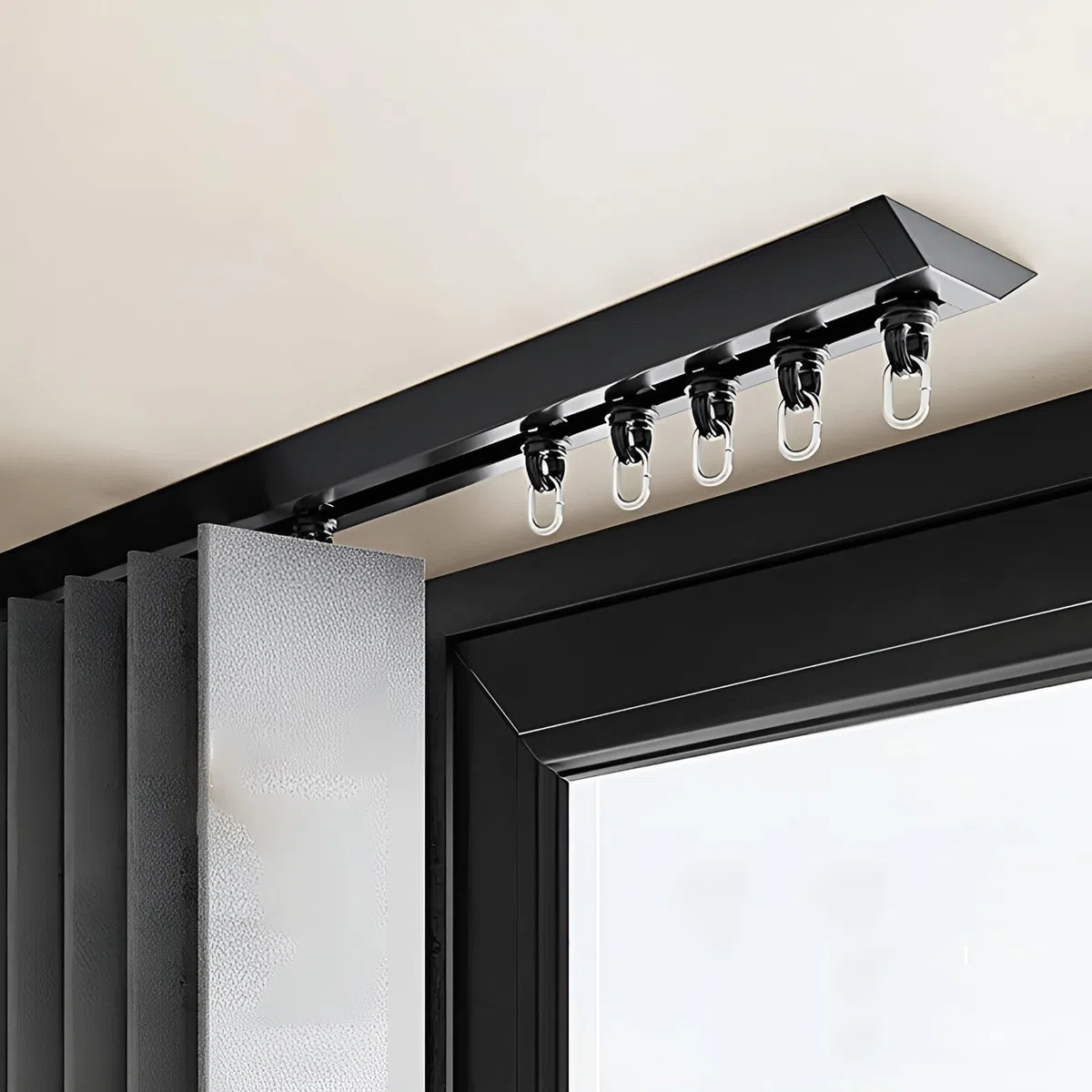 Support de tringle auto-adhésif sans perçage pour plafond et mur, facile à installer pour salon, chambre à coucher, cuisine et plus encore (noir, 200 cm)