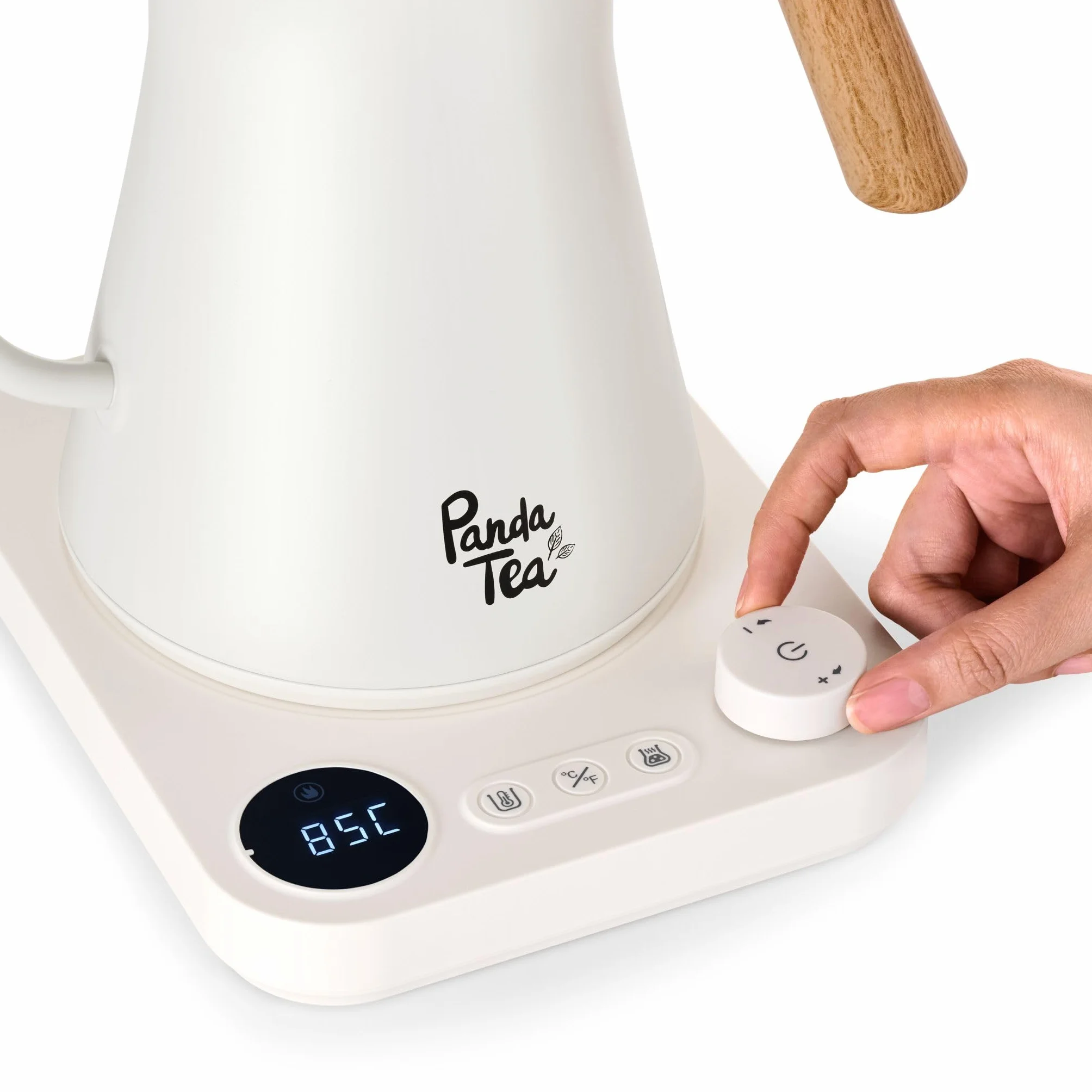 Panda Tea - Bouilloire Electrique à Col de Cygne - 900 mL - Bec Long Précis - Bouilloire Thermostat Réglable - Acier Inoxydable - Bouilloires électriques à chauffage rapide pour l'eau