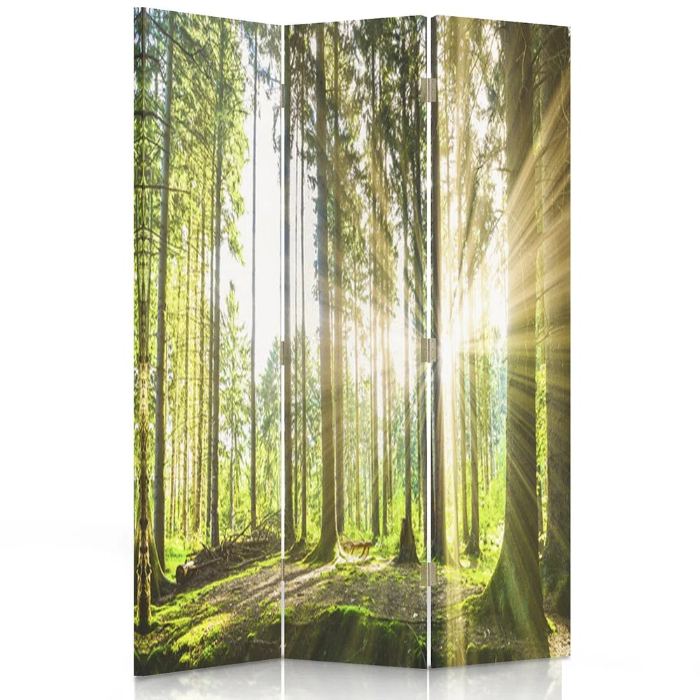 Feeby Paravent forêt 3 Panneaux 110x180 cm Une Seule Côté Cloison de séparation Écran Pliant Foto Paravent Interieur Décoratif Mur Espagnol Impression sur Toile Chambre d'enfant Salon Bureau Vert