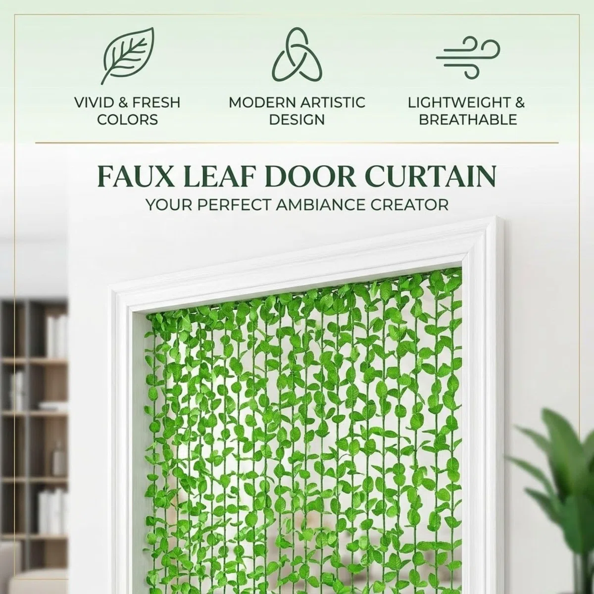 Rideau de Porte Perles Rideau De Fleurs Artificielles en Bambou, Artificiel Feuilles Vertes Bambou Rideau Perles, Filtrage La Lumière Cloison Confidentialité for Fonds Décoration
