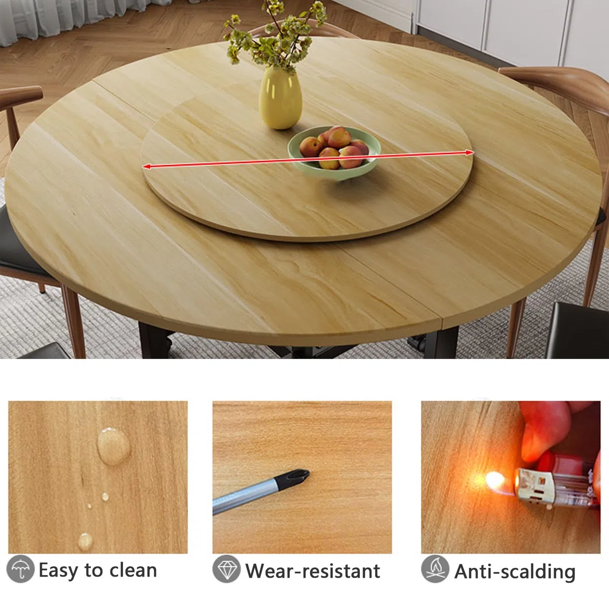 Plateau tournant en bois silencieux de 50,8 cm – Plateau de service pivotant lisse pour fromage, collations et apéritifs – Idéal pour comptoir de cuisine et garde-manger (blanc)