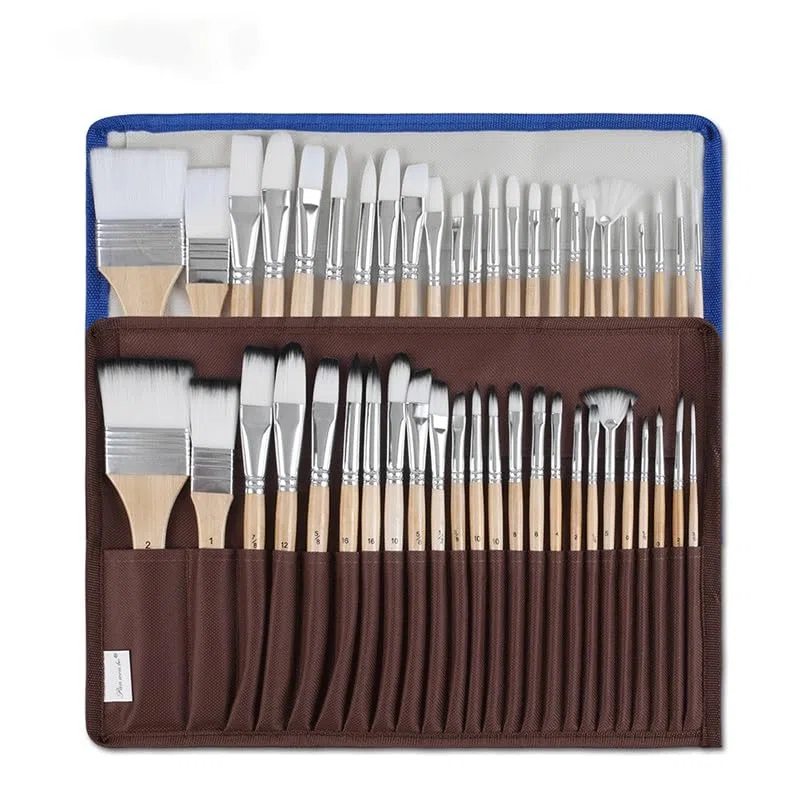 Ensemble De 24 Pinceaux en Nylon pour La Peinture À La Gouache, Destinés Aux Artistes Et Étudiants.(Style 2)