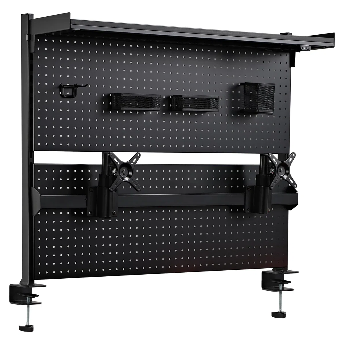 EUREKA ERGONOMIC Desk Pegboard,Panneau perforé en Acier avec Double Support pour écran,Accessoires de Bureau d'ordinateur pour Bureau, 4 Accessoires à Suspendre modulaire,110 × 29 × 86,8 cm, Noir
