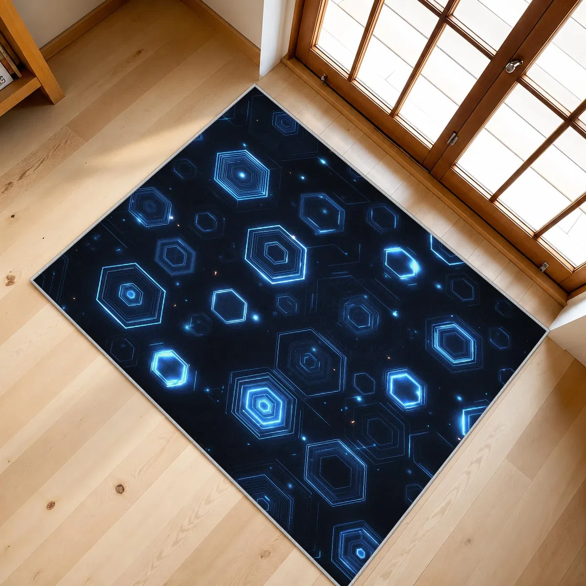Générique Tapis Salon Gaming 150x210 Grand Tapis Nid d'abeille Bleu Marine