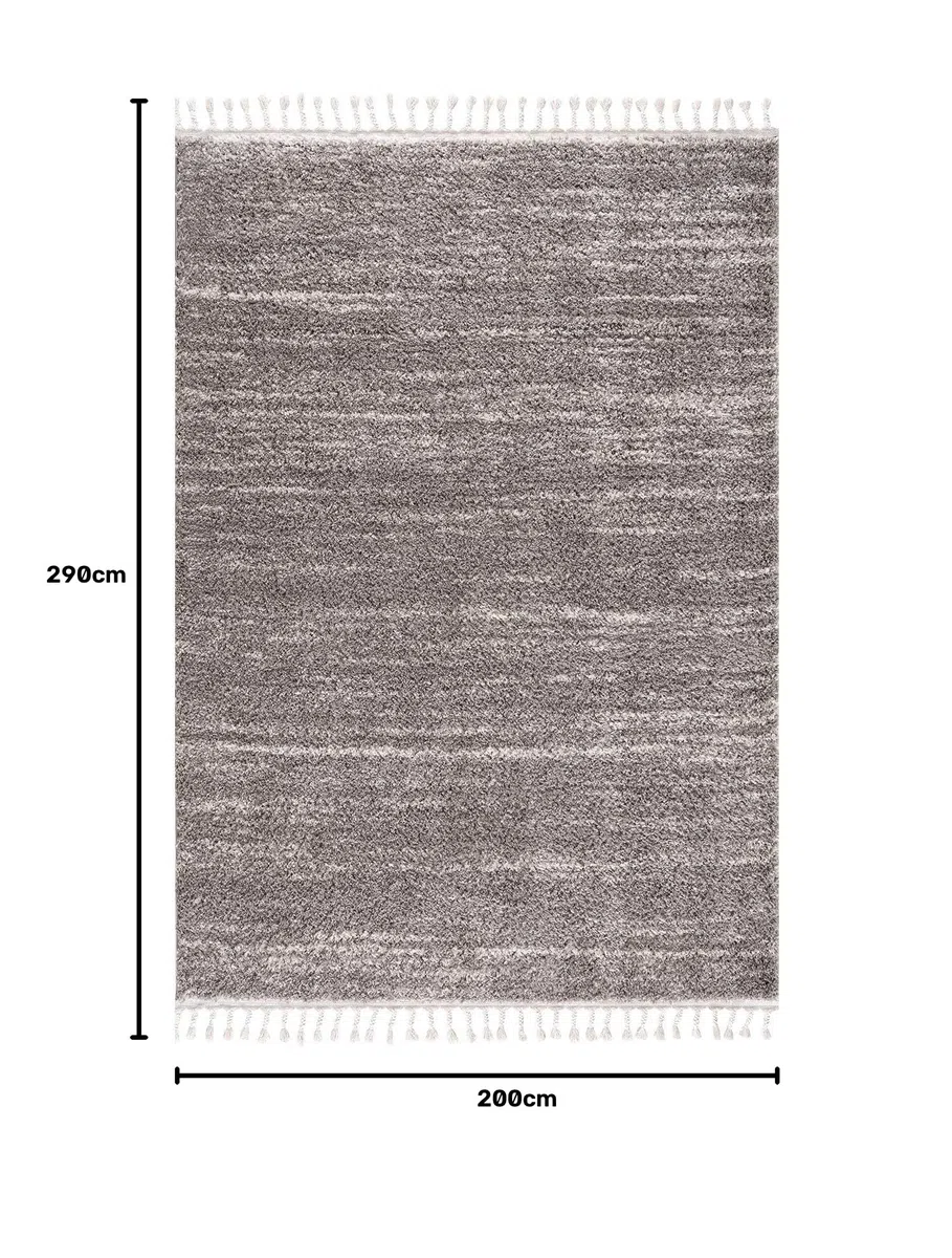 Tapis de Salon à Poils Longs - Style Ethnique chiné - 200 x 290 cm - Gris crème - Tapis avec Franges