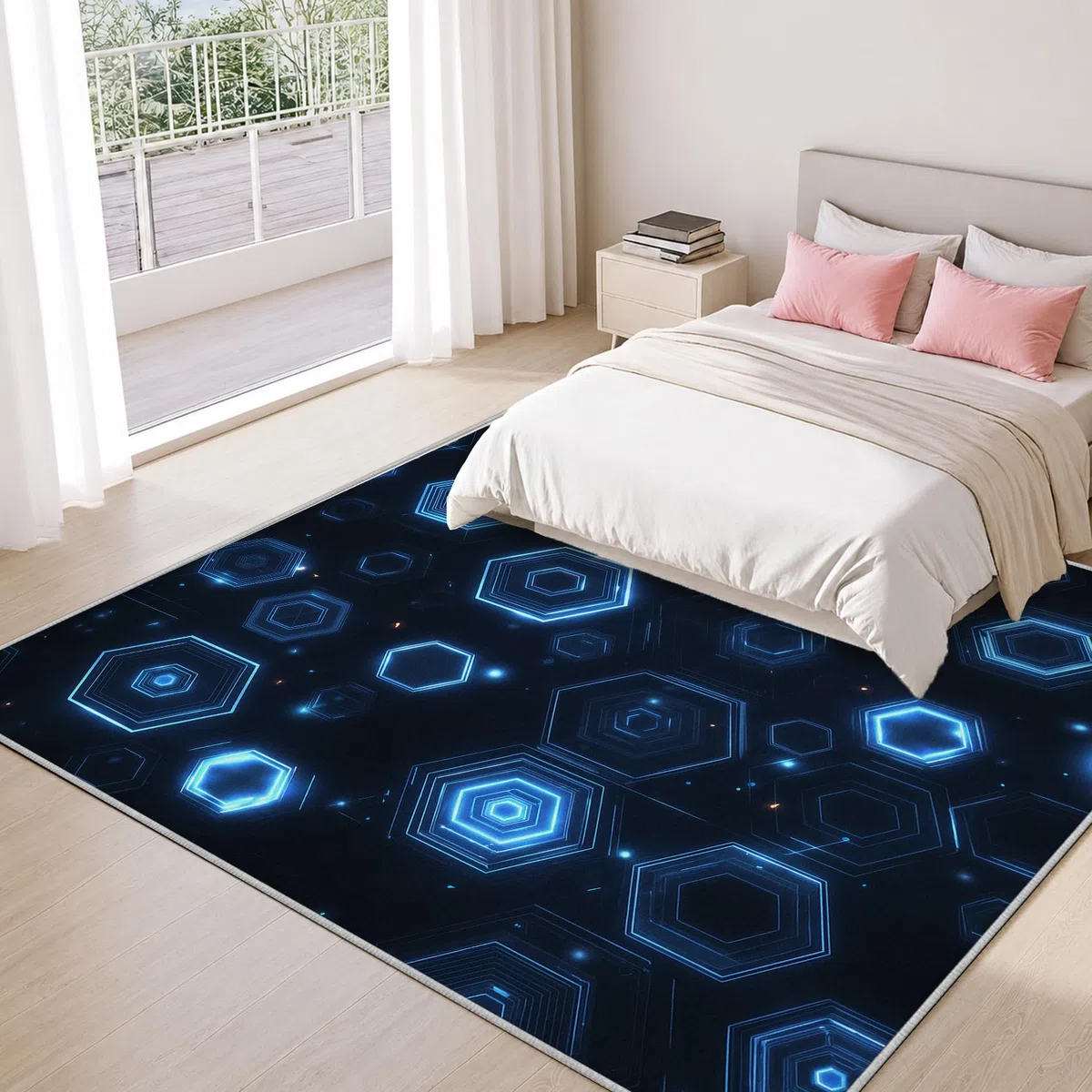 Générique Tapis Salon Gaming 150x210 Grand Tapis Nid d'abeille Bleu Marine