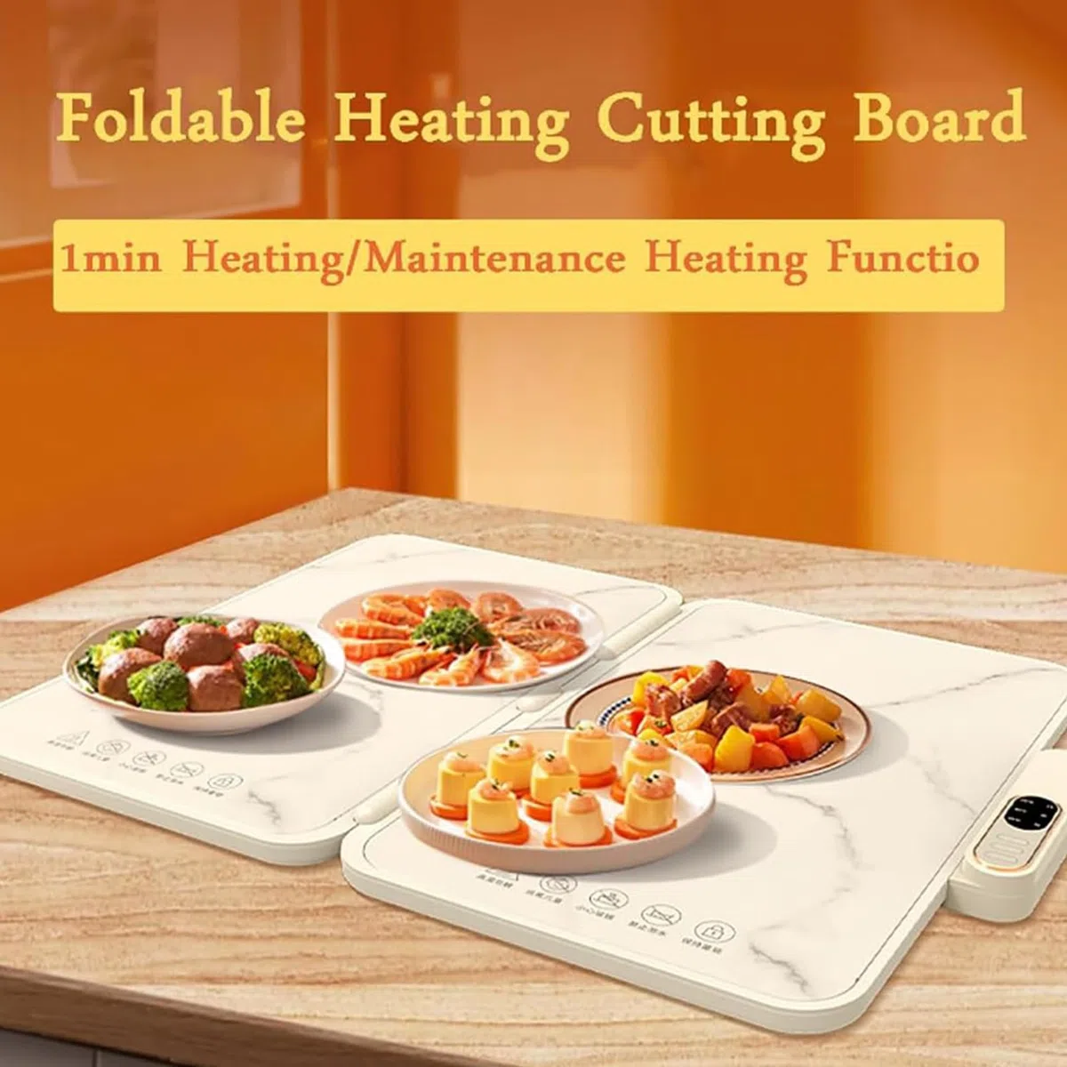Plateau chauffant électrique, pliable, pour garder les aliments au chaud avec 3 températures d'isolation thermique efficace de 130 ℃, verre trempé de 3 mm, facile à nettoyer pour les réunions de