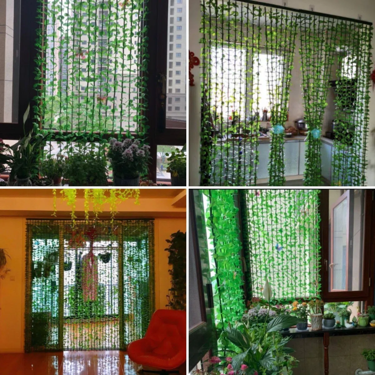 Rideau de Porte Perles Rideau De Fleurs Artificielles en Bambou, Artificiel Feuilles Vertes Bambou Rideau Perles, Filtrage La Lumière Cloison Confidentialité for Fonds Décoration