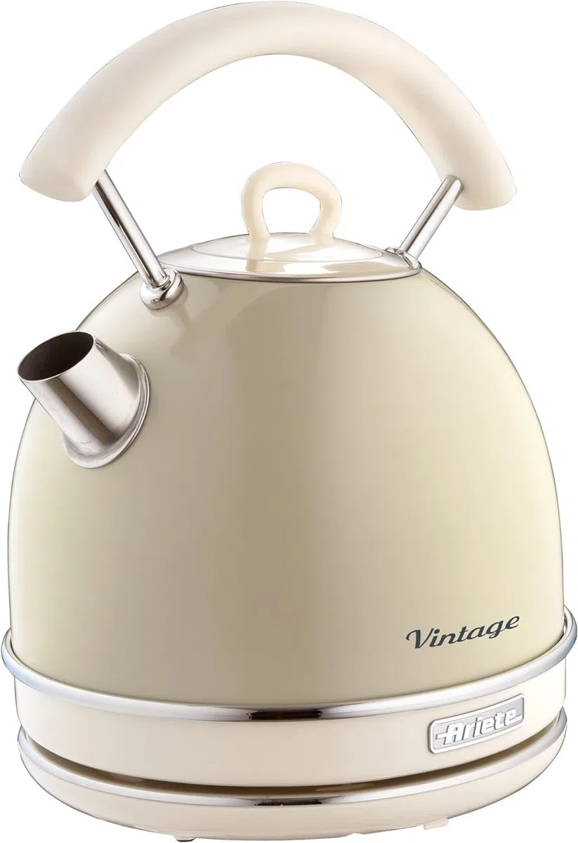 Ariete Vintage 156 Grille-pain 4 tranches, 1600 watts, 6 niveaux de grillage & Ariete Vintage 2877 Bouilloire Électrique design, 2000 W, 1,7 L, Beige Pastel