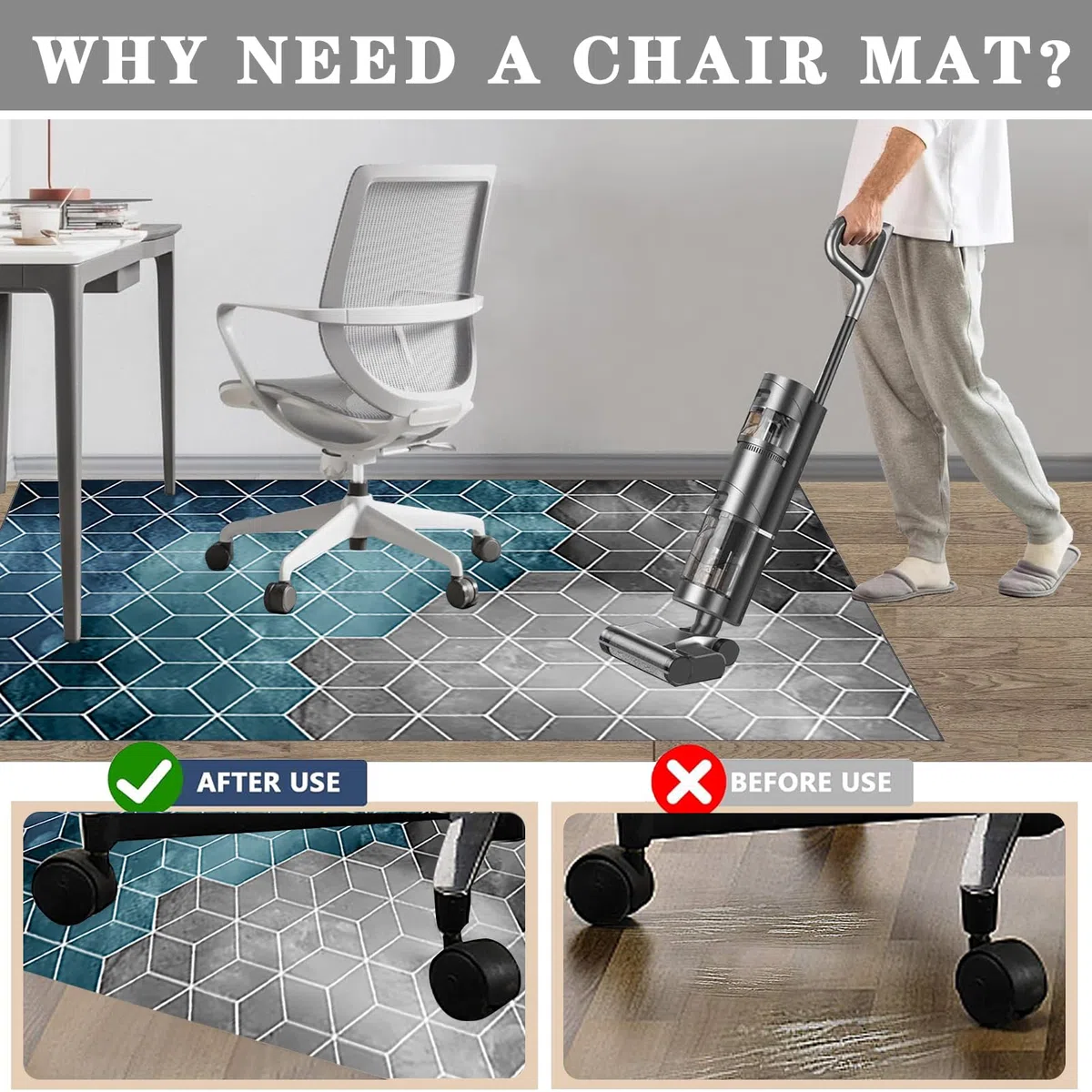 Tapis de Protection pour Chaise de Bureau, Tapis Gaming Sol, 180 x 200 cm Tapis sous Chaise Bureau pour parquet, sols durs, Fauteuils de Gaming, Tapis pour Chaise de Bureau, Tapis de Sol Gamer