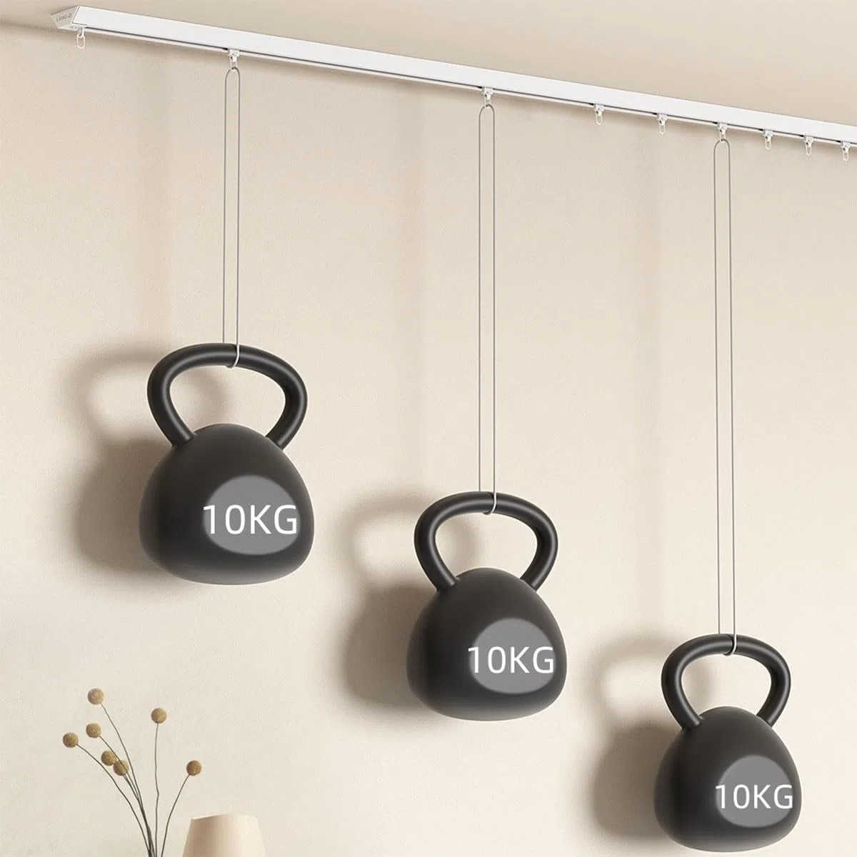 Support de tringle auto-adhésif sans perçage pour plafond et mur, facile à installer pour salon, chambre à coucher, cuisine et plus encore (noir, 200 cm)