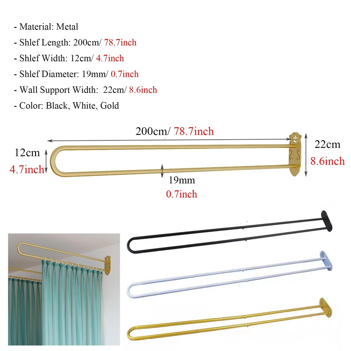 Paravent Intérieur Rideau De Séparation pour Salon De Beauté, Barre De Support De 2 M De Long/Barres en U, Séparateur De Pièce D'intimité, Rideaux Fins Et Transparents(White Pole)