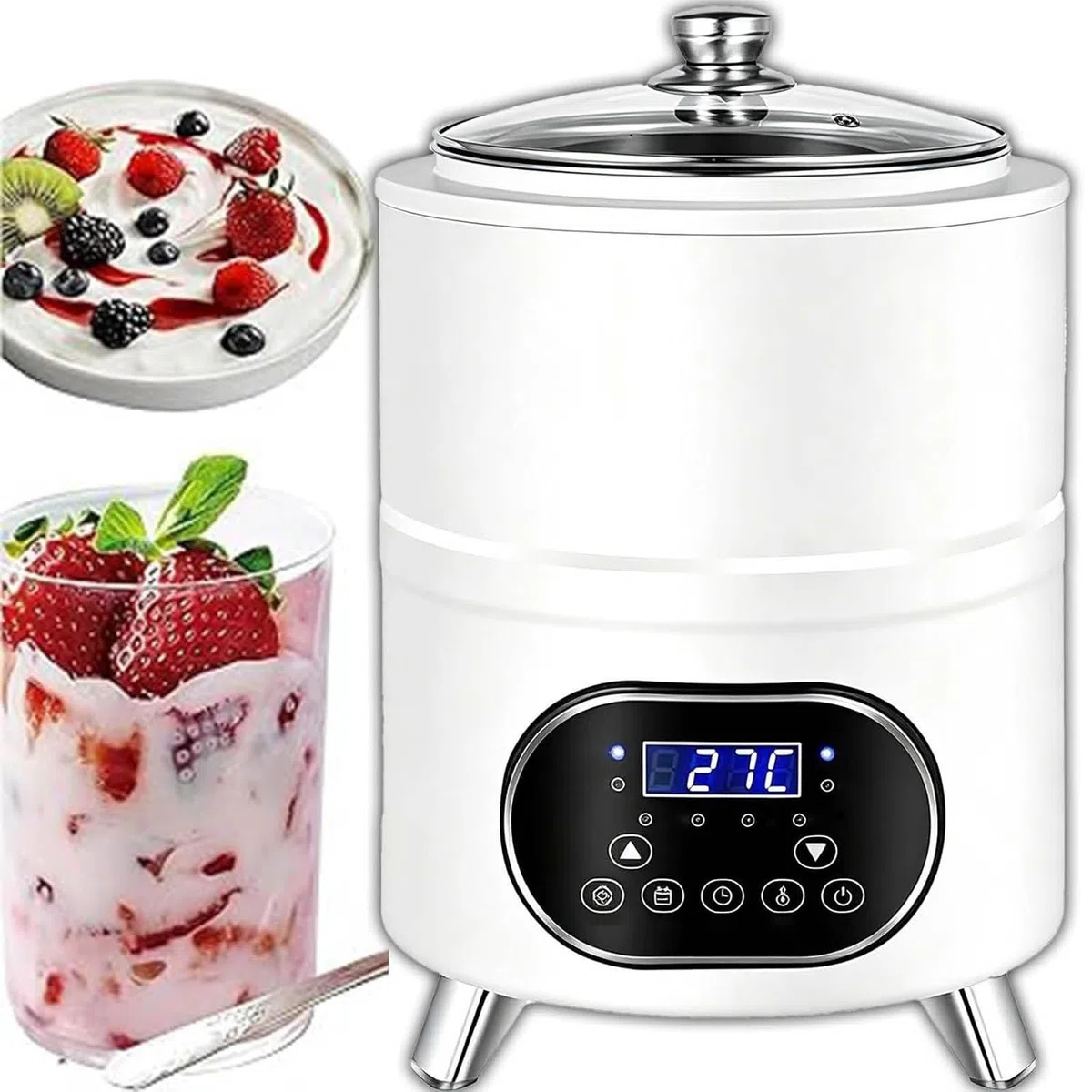 Yaourtière, Multifonctionnelle Yaourtiere de 8L/12L avec Fermenteur et Affichage du Temps Yaourtières pour la Production de Yaourts en Grandes Quantités White-8L