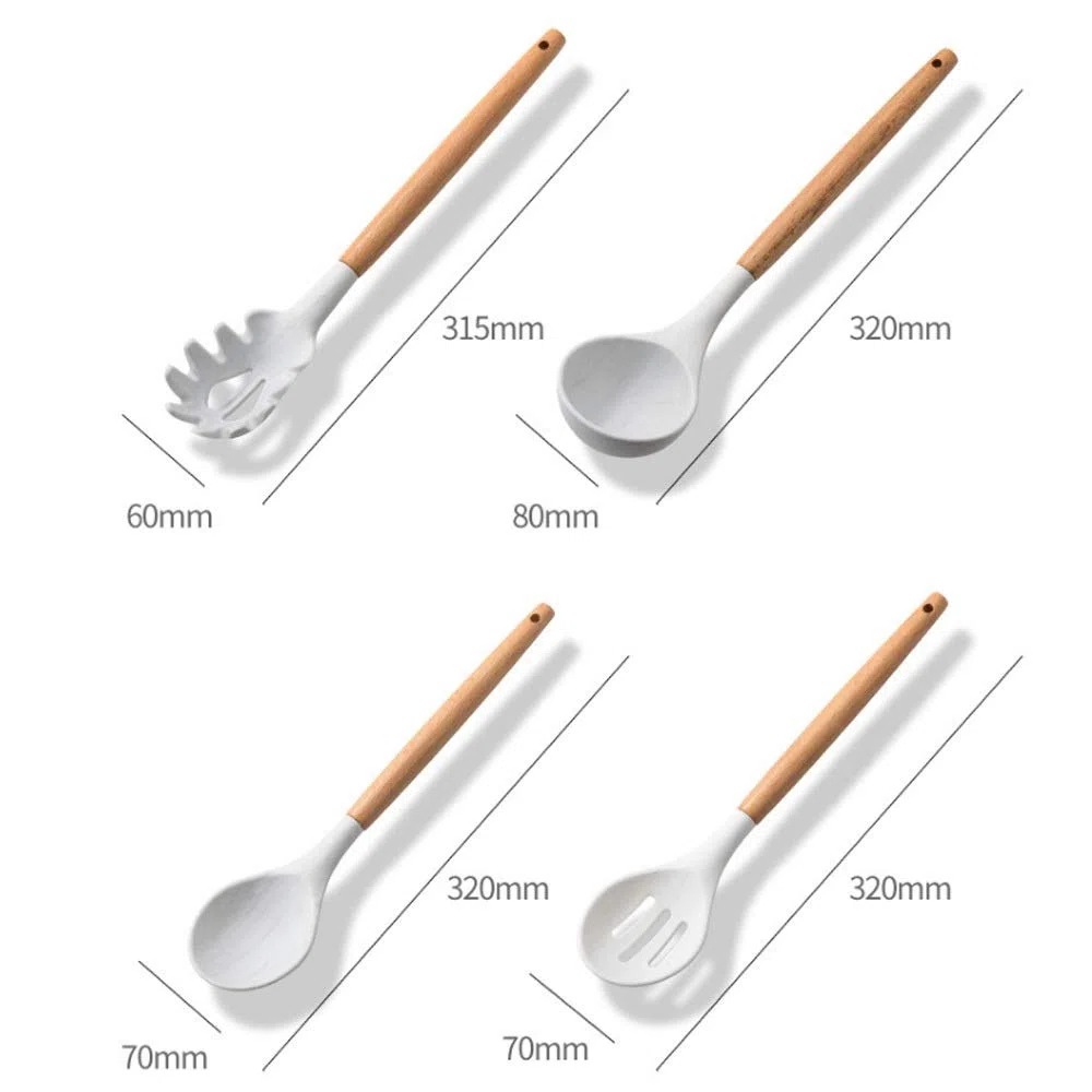 Spatule de cuisine en silicone avec poignée en bois anti-adhésive - Ustensiles de cuisine en silicone résistant aux hautes températures